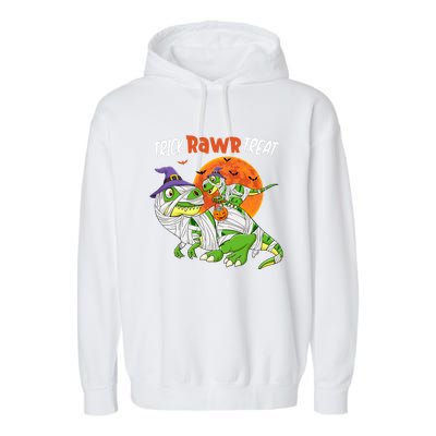 Trick Rawr Halloween Treat Pumpkin Dinosaur Mother T Rex Cool Gift Garment-Dyed Fleece Hoodie