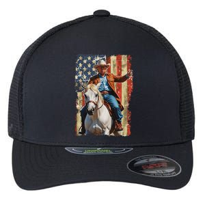 Trump Riding Horse American Flag Cowboy Design Flexfit Unipanel Trucker Cap