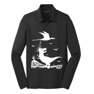 T Rex Hates Pterodactyl Silk Touch Performance Long Sleeve Polo