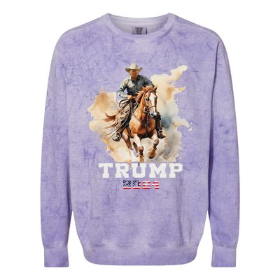 Trump Riding Horse American Flag Cowboy Design Colorblast Crewneck Sweatshirt