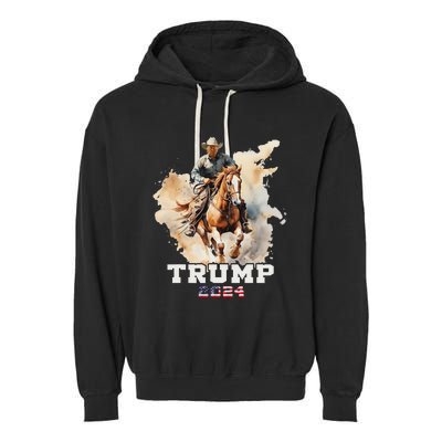 Trump Riding Horse American Flag Cowboy Design Garment-Dyed Fleece Hoodie