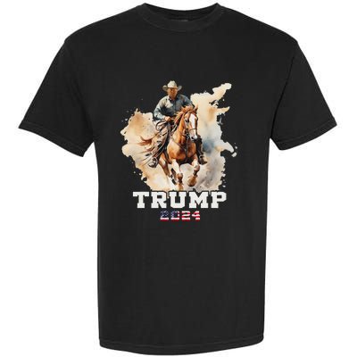 Trump Riding Horse American Flag Cowboy Design Garment-Dyed Heavyweight T-Shirt