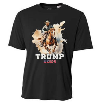 Trump Riding Horse American Flag Cowboy Design Cooling Performance Crew T-Shirt