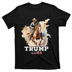 Trump Riding Horse American Flag Cowboy Design T-Shirt