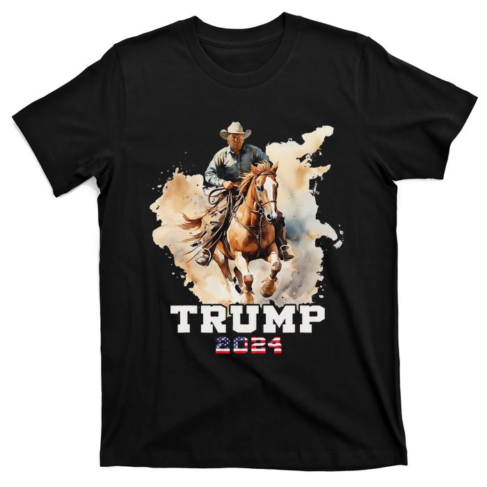 Trump Riding Horse American Flag Cowboy Design T-Shirt