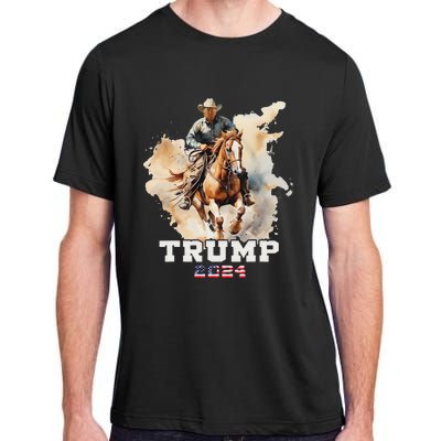 Trump Riding Horse American Flag Cowboy Design Adult ChromaSoft Performance T-Shirt