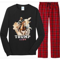 Trump Riding Horse American Flag Cowboy Design Long Sleeve Pajama Set