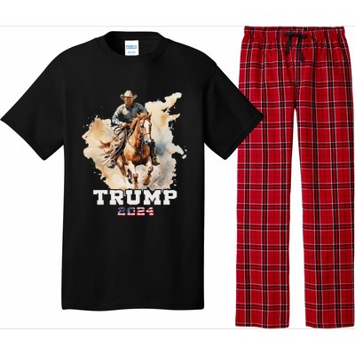 Trump Riding Horse American Flag Cowboy Design Pajama Set