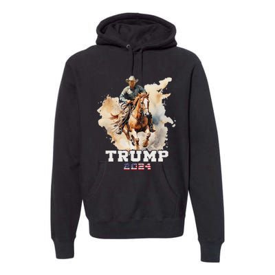 Trump Riding Horse American Flag Cowboy Design Premium Hoodie