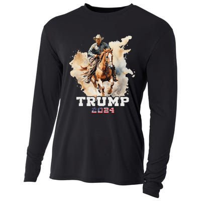 Trump Riding Horse American Flag Cowboy Design Cooling Performance Long Sleeve Crew