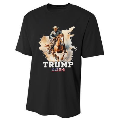 Trump Riding Horse American Flag Cowboy Design Performance Sprint T-Shirt