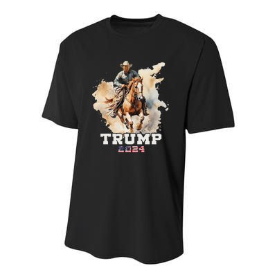 Trump Riding Horse American Flag Cowboy Design Youth Performance Sprint T-Shirt