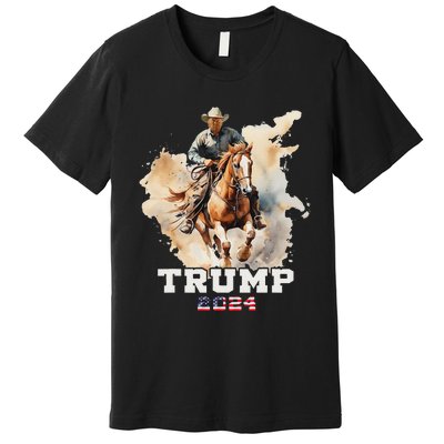 Trump Riding Horse American Flag Cowboy Design Premium T-Shirt