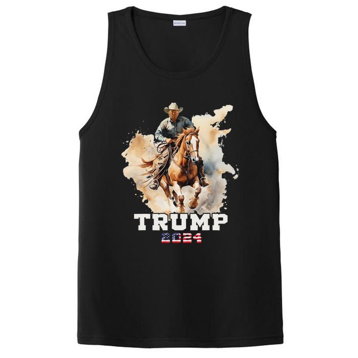 Trump Riding Horse American Flag Cowboy Design PosiCharge Competitor Tank