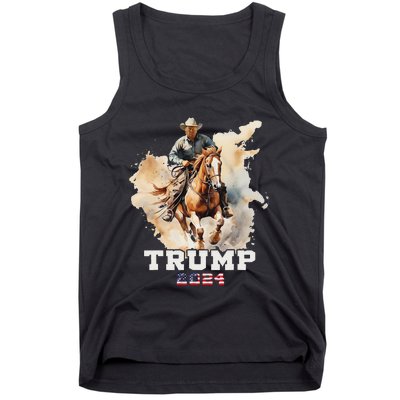 Trump Riding Horse American Flag Cowboy Design Tank Top