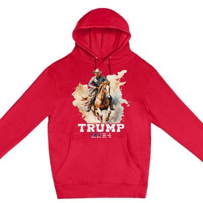 Trump Riding Horse American Flag Cowboy Design Premium Pullover Hoodie