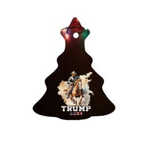 Trump Riding Horse American Flag Cowboy Design Ceramic Tree Ornament