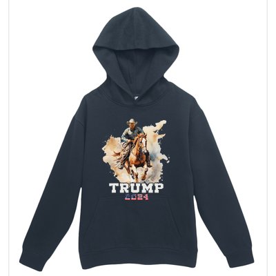 Trump Riding Horse American Flag Cowboy Design Urban Pullover Hoodie