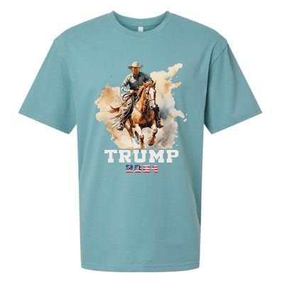 Trump Riding Horse American Flag Cowboy Design Sueded Cloud Jersey T-Shirt