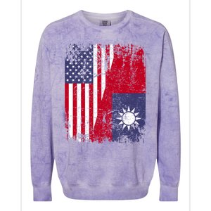 Taiwanese Roots Half American Flag Usa Taiwan Flag Gift Colorblast Crewneck Sweatshirt