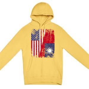 Taiwanese Roots Half American Flag Usa Taiwan Flag Gift Premium Pullover Hoodie