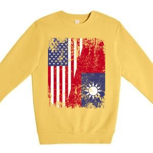 Taiwanese Roots Half American Flag Usa Taiwan Flag Gift Premium Crewneck Sweatshirt