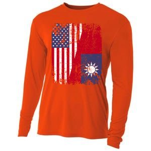 Taiwanese Roots Half American Flag Usa Taiwan Flag Gift Cooling Performance Long Sleeve Crew