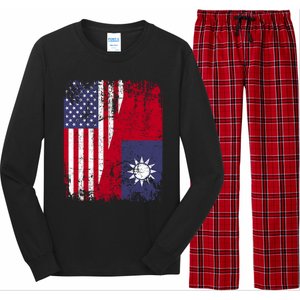 Taiwanese Roots Half American Flag Usa Taiwan Flag Gift Long Sleeve Pajama Set