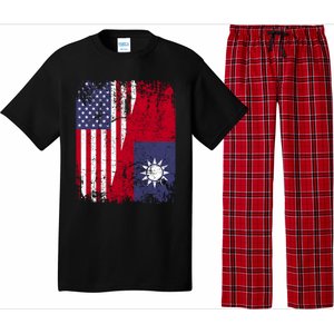 Taiwanese Roots Half American Flag Usa Taiwan Flag Gift Pajama Set