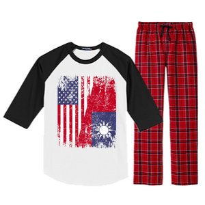 Taiwanese Roots Half American Flag Usa Taiwan Flag Gift Raglan Sleeve Pajama Set