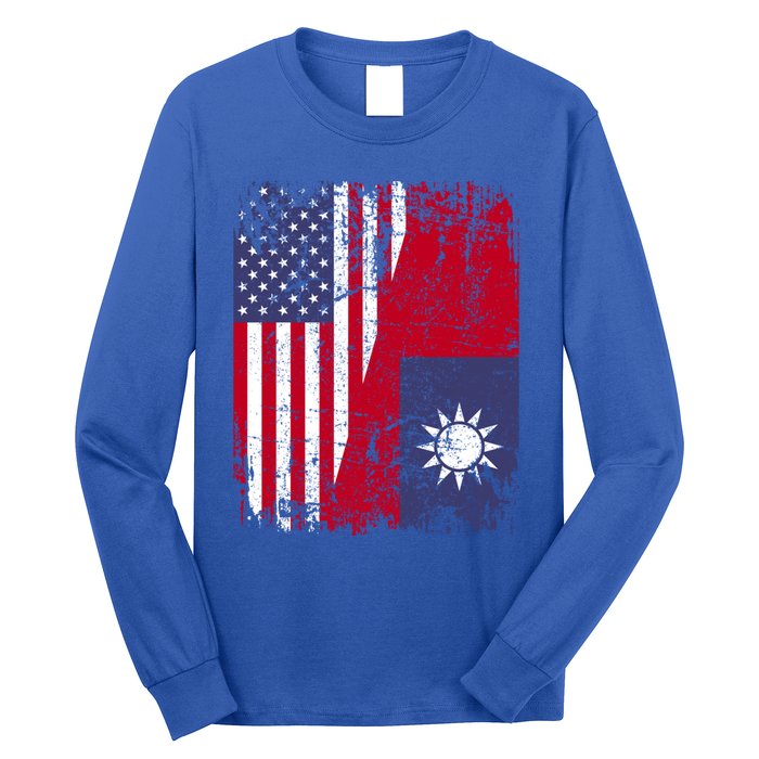 Taiwanese Roots Half American Flag Usa Taiwan Flag Gift Long Sleeve Shirt