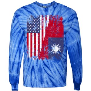 Taiwanese Roots Half American Flag Usa Taiwan Flag Gift Tie-Dye Long Sleeve Shirt