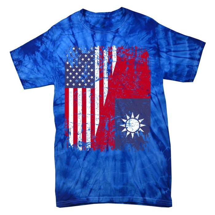 Taiwanese Roots Half American Flag Usa Taiwan Flag Gift Tie-Dye T-Shirt