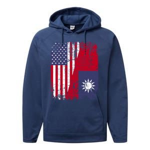 Taiwanese Roots Half American Flag Usa Taiwan Flag Gift Performance Fleece Hoodie