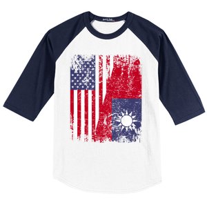 Taiwanese Roots Half American Flag Usa Taiwan Flag Gift Baseball Sleeve Shirt