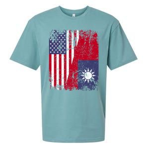 Taiwanese Roots Half American Flag Usa Taiwan Flag Gift Sueded Cloud Jersey T-Shirt