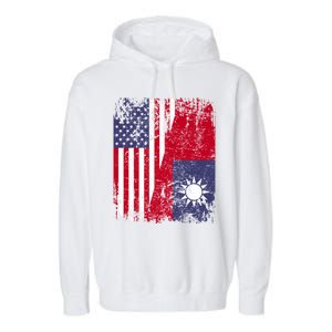 Taiwanese Roots Half American Flag Usa Taiwan Flag Gift Garment-Dyed Fleece Hoodie