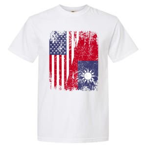 Taiwanese Roots Half American Flag Usa Taiwan Flag Gift Garment-Dyed Heavyweight T-Shirt