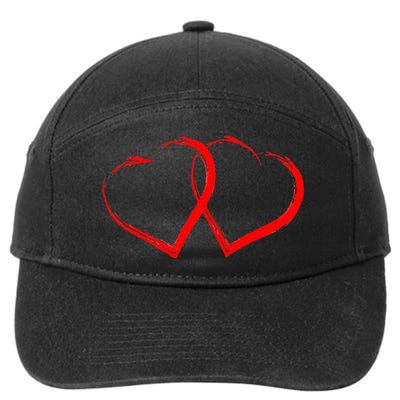 Two Red Hearts Cool Love Heart Valentines Day 7-Panel Snapback Hat