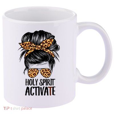 Trendy Religious Holy Spirit Cool Mom Life Leopard Print 11oz C Handle Ceramic Mug