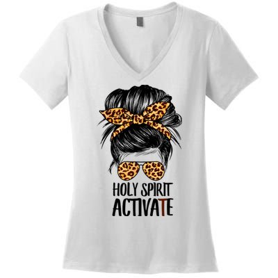 Trendy Religious Holy Spirit Cool Mom Life Leopard Print Women's V-Neck T-Shirt