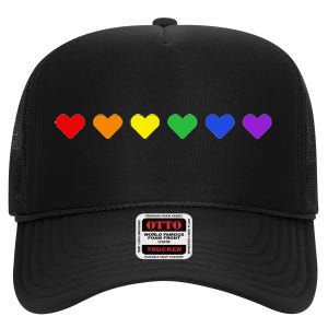 Tiny Rainbow Hearts Subtle Pride Month Flag High Crown Mesh Back Trucker Hat