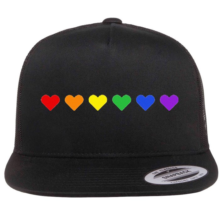 Tiny Rainbow Hearts Subtle Pride Month Flag Flat Bill Trucker Hat