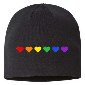 Tiny Rainbow Hearts Subtle Pride Month Flag Sustainable Beanie