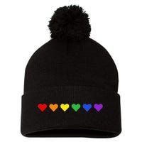 Tiny Rainbow Hearts Subtle Pride Month Flag Pom Pom 12in Knit Beanie