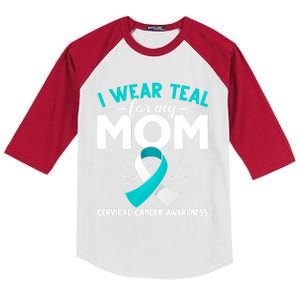 Teal Ribbon I Wear Teal For My Mom Cervical Cancer Awareness Cool Gift Kids Colorblock Raglan Jersey