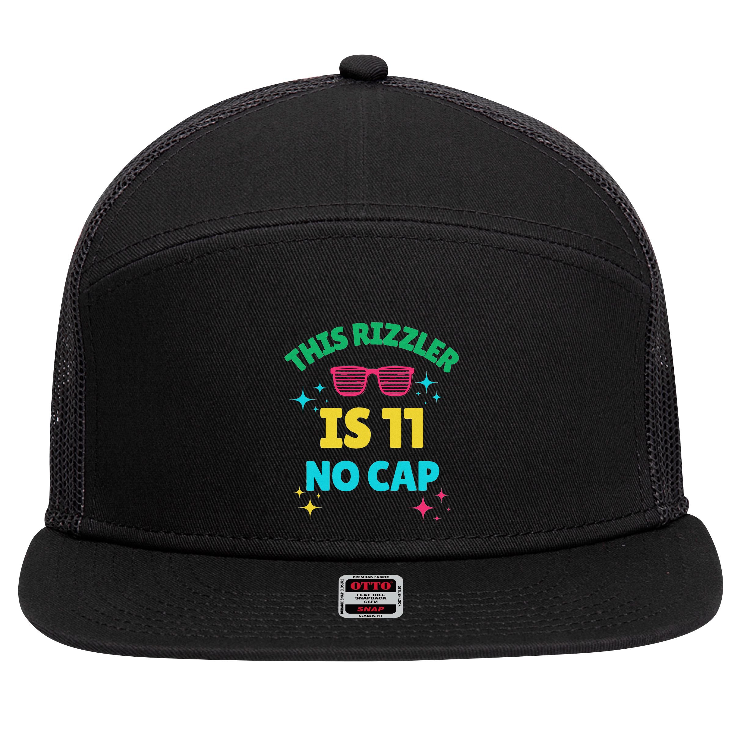 This Rizzler Is 11 Birthday Eleven 11 Birthday 7 Panel Mesh Trucker Snapback Hat