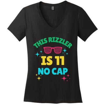 This Rizzler Is 11 Birthday Eleven 11 Birthday Women's V-Neck T-Shirt