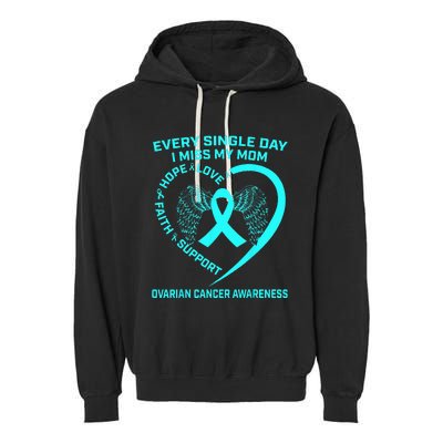 Teal Ribbon In Memory Of My Mom Ovarian Cancer Awareness Garment-Dyed Fleece Hoodie