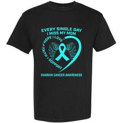 Teal Ribbon In Memory Of My Mom Ovarian Cancer Awareness Garment-Dyed Heavyweight T-Shirt